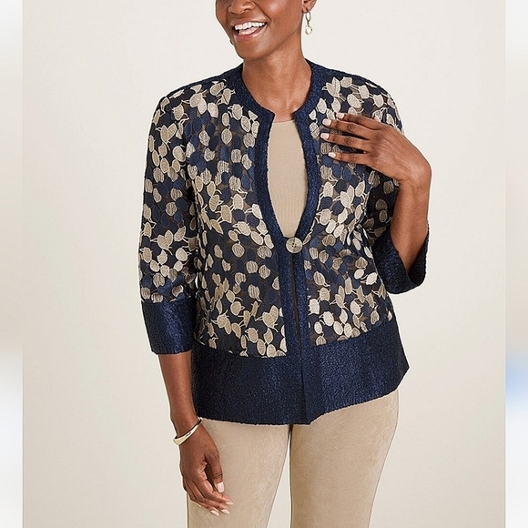 Chico's-Jacket Travelers Collection Blue Trapeze-Size 1 (8/10 Medium) - Picture 1 of 17